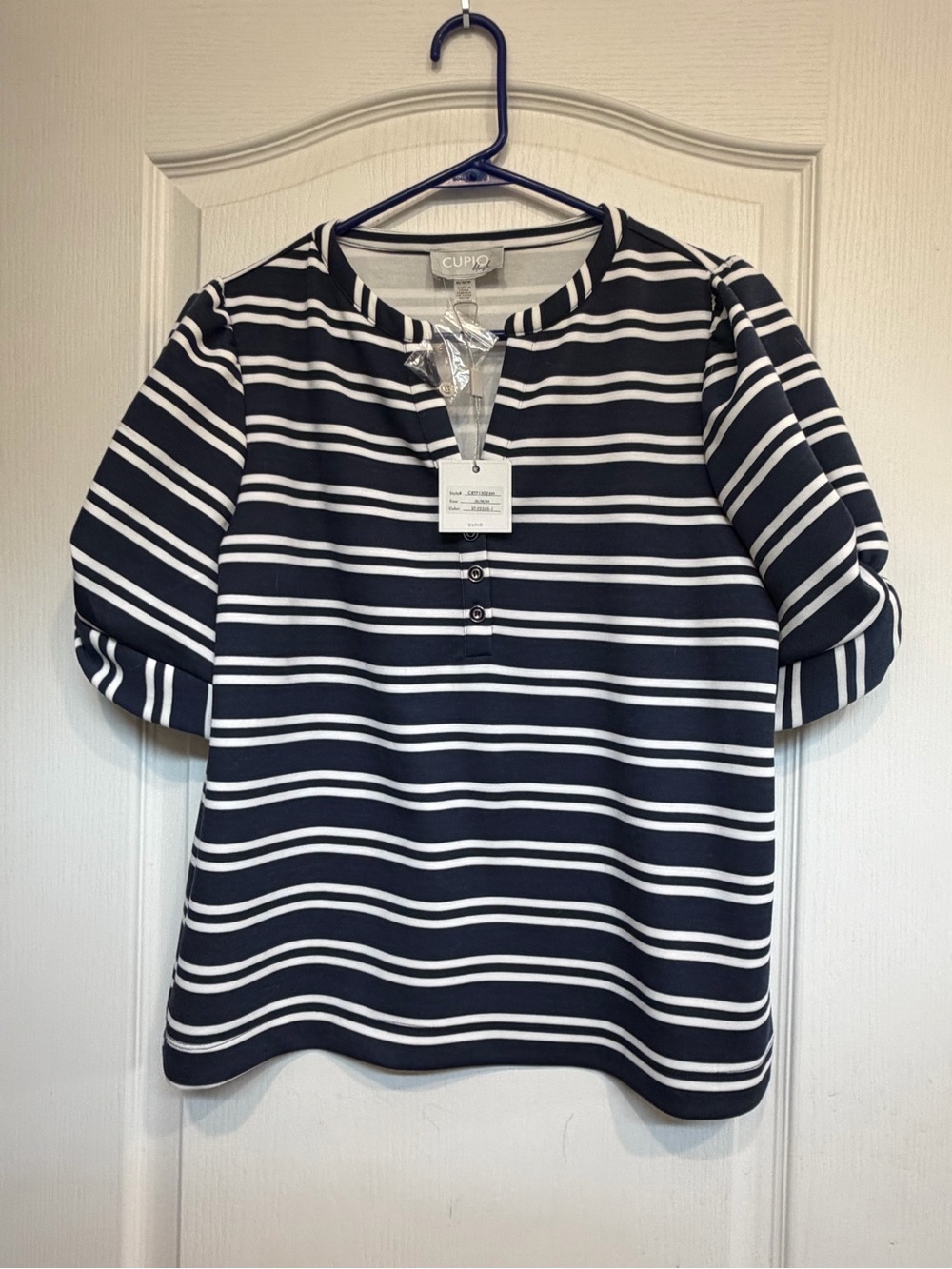 Cupio Navy & White Striped Short Sleeve Henley Top